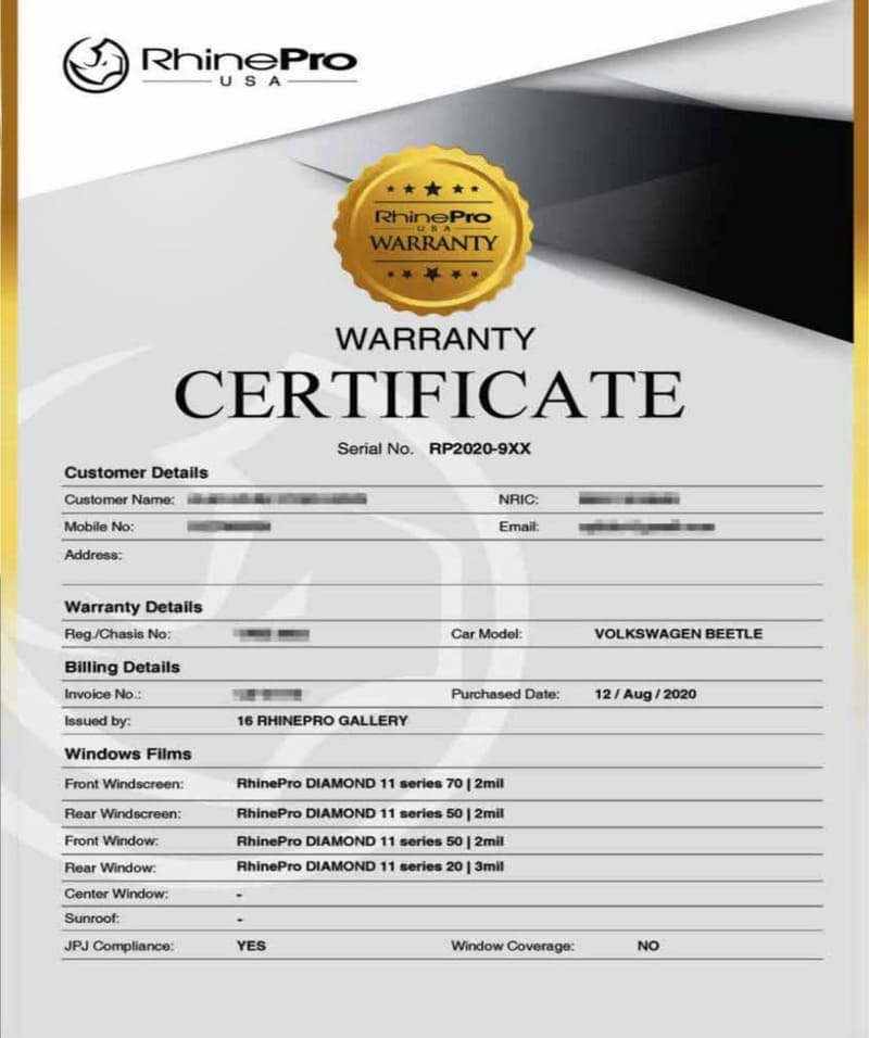 RhinePro Black Classic Window Film Langkawi